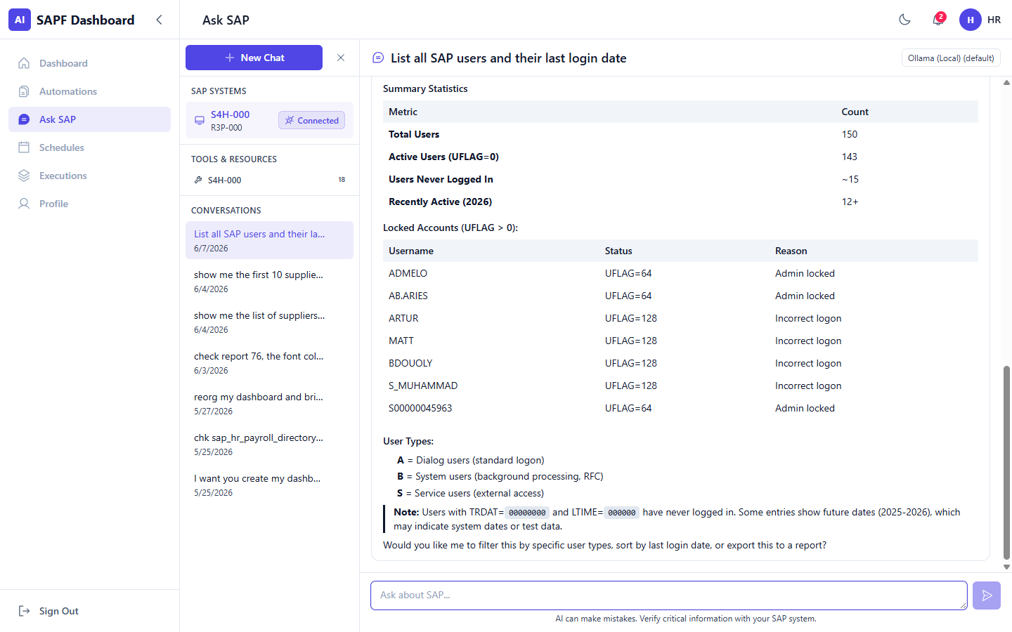 Ask SAP interface